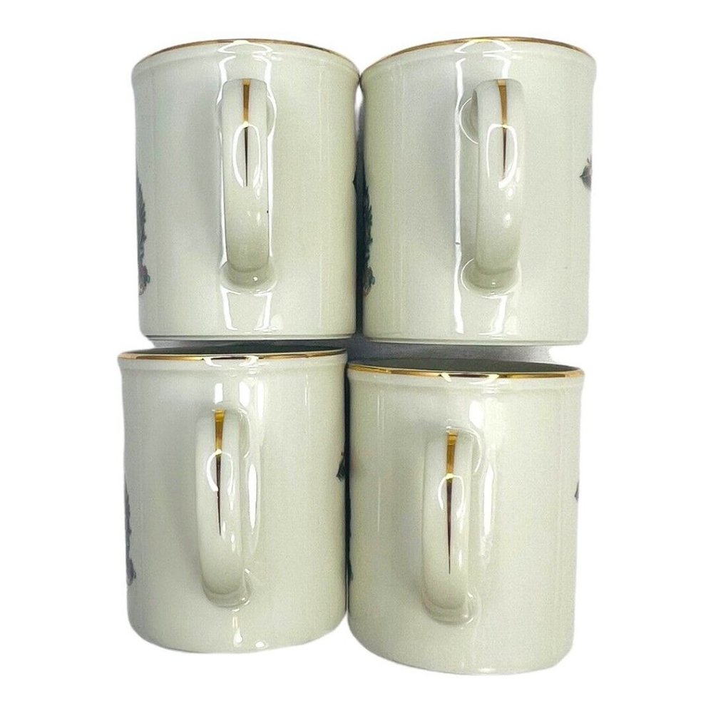 Set Of 4 Royal Gallery 6377 Christmas Tree Coffee Mugs Cups Gold Trim Vintage - Picture 5 of 11